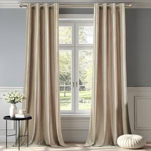 Champagne Velvet Curtains 84 inch: Beige Luxury Elegant Living Room Curtain - Modern Light Filtering Thermal Insulated Soundproof Privacy Room Darkening Soft Drapes for Classical Bedroom Set of 2
