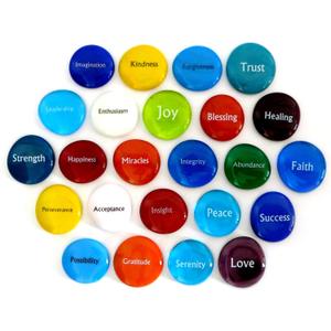 Lifeforce Glass Focus Glass Stones, 24 Inspiring, Encouraging and Motivating Single Words Imprinted on Glass Stones, Inc. Set I.