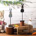 3 Pcs Easter Bunny Table Decorations Farmhouse Wooden Bunny Tabletop Centerpieces Black and White Rabbit Tall Standing Sign Block Rustic Easter Decorations for Table Home Indoor Desk Shlef