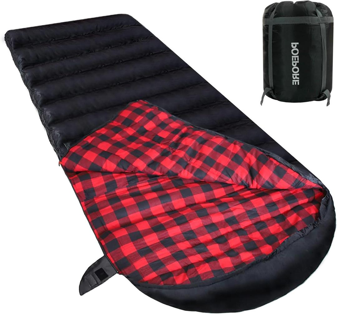0 Degree Sleeping Bag 100% Cotton Flannel XXL Cold Weather Winter Oversized Sleeping Bag for Adults Camping Zero Degree Big and Tall with Compression Sack, 90" x 39" 20F