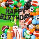 2 x Sports Birthday Party Decorations Football Basketball Baseball Soccer Balloons, Aluminium Foil Happy Birthday Banner Sports Themed Party Supplies for Boys Kids