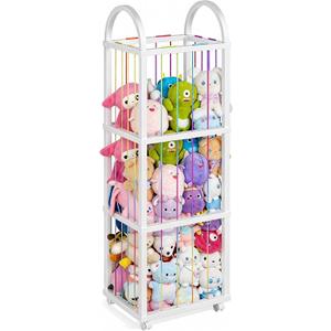 HOOBRO Stuffed Animal Storage, Kids Toy Zoo Storage Organizer with Wheels and Elastic Band, Large Stuffed Animals Holder for Nursery, Playroom, Living Room, White WT128CW01