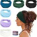 GiLi 4 Pack Wide Headbands for Women Non Slip Soft Elastic Hair Bands Yoga Running Sports Workout Gym Head Wraps, Knotted Cotton Cloth African Turbans Bandana (with 3 Pcs Hair Ties)