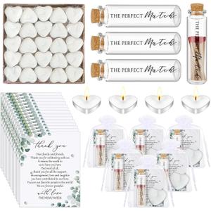 100 Sets Wedding Party Favors for Guests Bulk Including Mini Heart Shaped Candles and Empty Matches Jars with Cork Top Thank You Cards and Organza Bags for Wedding Bridal Shower Party Souvenir
