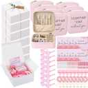 81 Pcs Bridesmaid Proposal Gift Jewelry Box Including Bridesmaid Bridal Hairband Sunglasses Powder Puff Bridesmaid Cards Gift Box for Wedding Pink