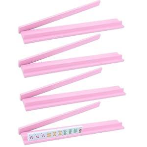 Leinuosen Wooden Mahjong Racks with Pushers 4 Set Magnet American Mahjong Tile Rack and Magnetically Attached Pushers Painted Tile Holders for Players Gift Family Night (Pink)