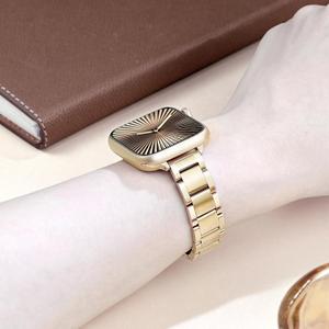 Wipalor Metal Stainless Steel Band Fit Gold Apple Watch Bands for Women 46mm 45mm 44mm 42mm 49mm, Thin Slim iWatch Bands for Women, Cute Band for iPhone Watch Band Series 10 9 SE 8 7 6 5 4 3 Ultra-Gold