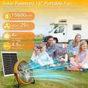 T-SUNUS 16" Solar Powered Fan with 25W Panel & 15600mAh Battery Operated Camping Floor Fan 2500 CFM, Quiet High Velocity Outdoor for RV, Garage, Greenhouse, Patio, Tent, Emergency Power Outage Cooling