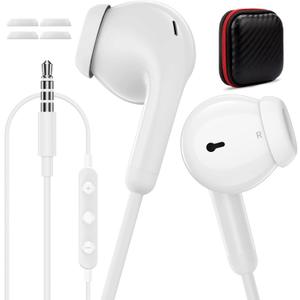 3.5mm Headphones Wired Earbuds with Microphone Noise Isolating Earphones HiFi Stereo Clear Call Volume Control Semi in-Ear Ear Buds for Samsung A25 A14 S10 A12 Moto G Power G Pure School Travel, White