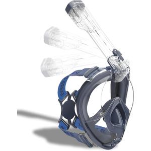 Full Face Snorkel Mask Adults with Ear Pressure Equalizer, Fully Enclosed CO2 Outflow, Silicone Bonding Anti-Leak&Fog,Buckle Folding for Portability (Large-X-Large, Navy Blue)