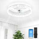 VOLISUN Low Profile Ceiling Fan with Lights and Remote, 24in Modern Ceiling Fans Flush Mount, 3000K-6500K Dimmable Bladeless LED Fan Light, White Fandelier Ceiling Fans with Lights for Bedroom