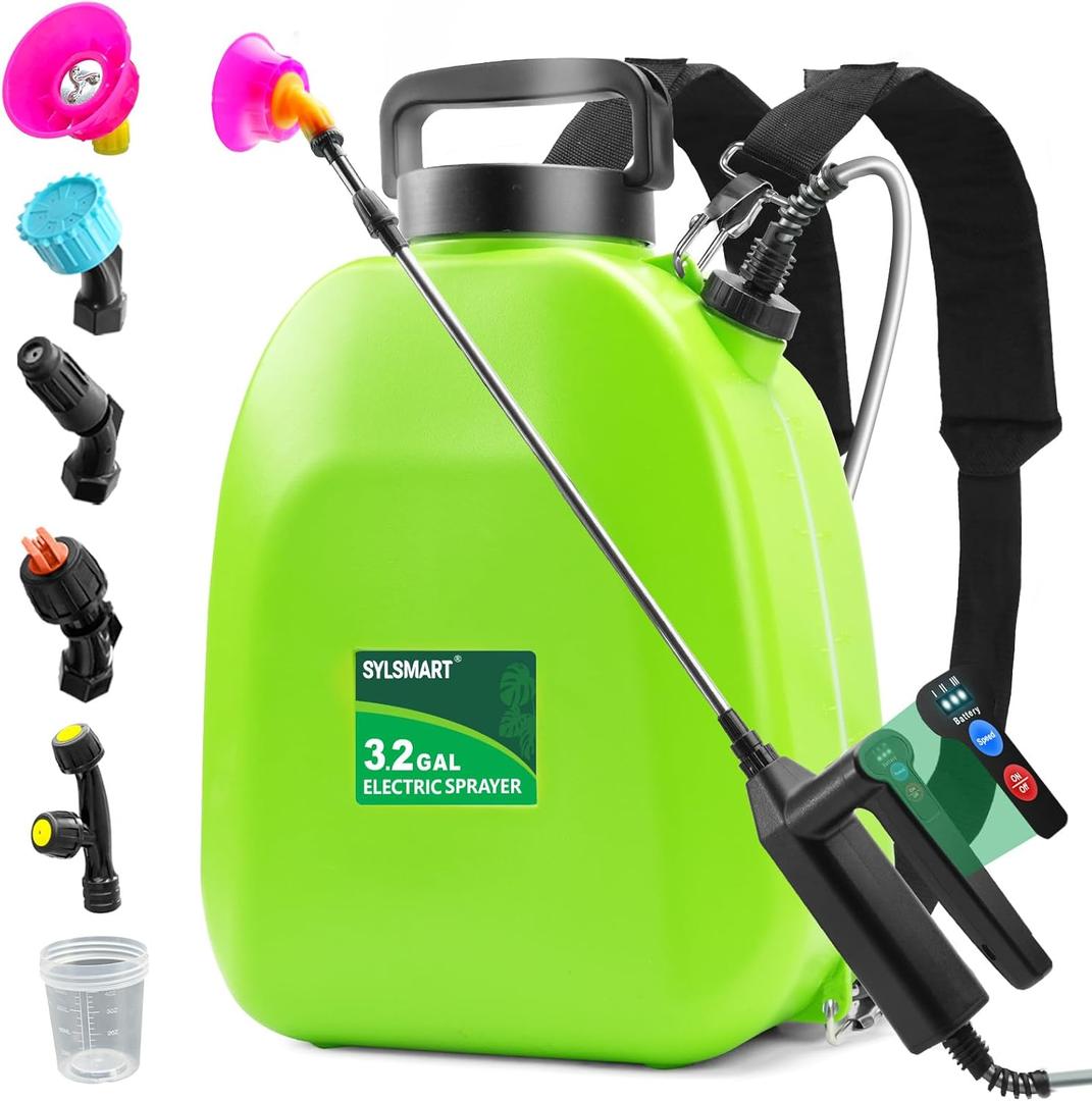 Battery Powered Backpack Sprayer 3.2 Gallon, Electric Lawn & Garden Sprayer with 4 Nozzles, 3 Modes, USB Rechargeable, Portable Yard Sprayer for Weed Killer, Fertilizer, Cleaning, Watering
