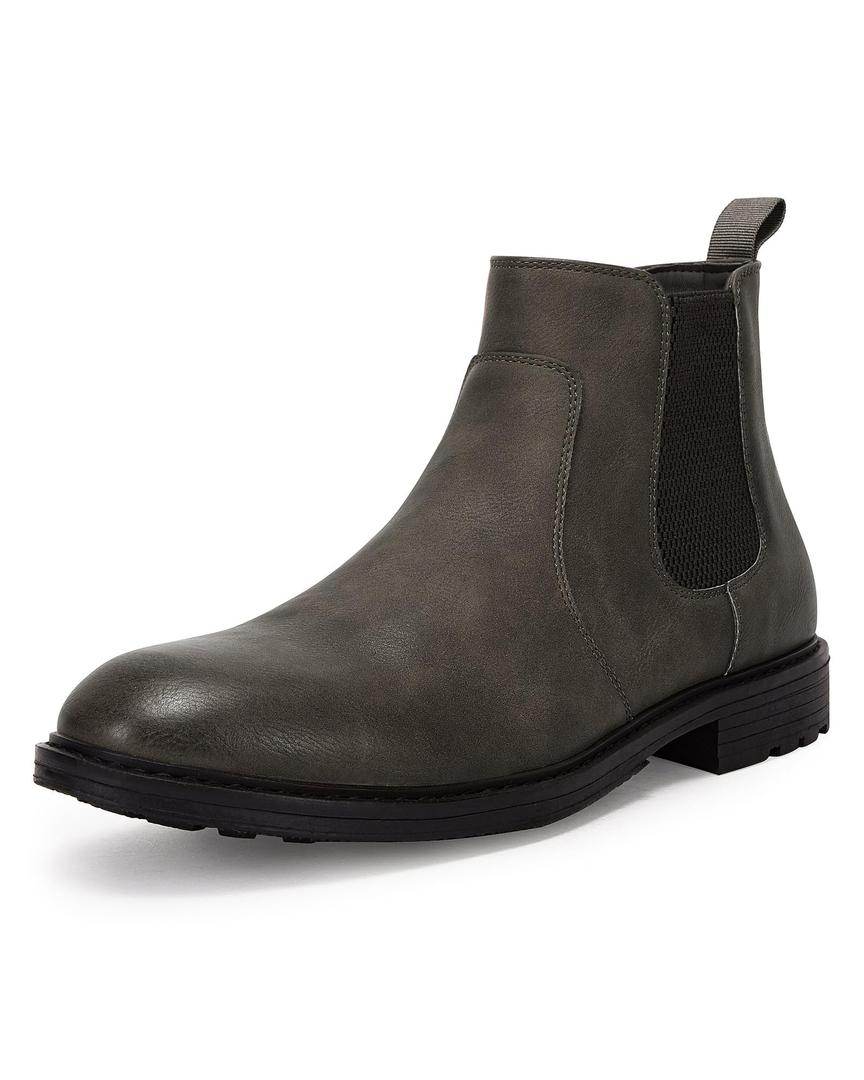 Men's Round Toe Boots Chelsea Slip on Waterproof Faux Leather Classic Ankle Dress Booties for Men (Black)