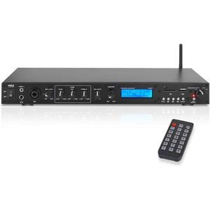 Pyle Rack Mount Studio Pre-Amplifier - Audio Receiver System w/ Digital LCD Display Bluetooth FM Radio Recording Mode Remote Control USB Flash or SD Card Reader Input and Output Jack - PPRE70BT