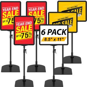 JR-MOV Table Top Sign Holder - Adjustable 8.5 x 11 Tabletop Poster Stand for Vertical Horizontal View, Display Signage With Iron Base (6 Pack)