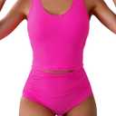 Eomenie Two Piece Tankini Swimsuits for Women Tummy Control Bathing Suits Cutout Back Swim Tank Top with High Waisted Bottom (Small, Hot Pink)