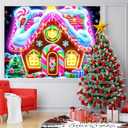 BlissYard Gingerbread House Christmas Blacklight Tapestry Neon Glow in the Dark Candy Tree Gift UV Reactive Holiday Wall Hanging for Bedroom Living Room Kids Party Decor 78x59 Inch