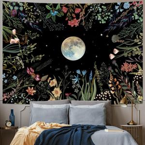 Amhokhui Moonlit Garden Tapestry Boho Moon Tapestry Floral Flower Tapestries Colorful Plants Tapestries Black Wall Hanging Decor for Home (59.1"L x 51.2"W) Amhokhui Moonlit Garden Tapestry Boho Moon Tapestry Floral Flower Tapestries Colorful Plants Tapestries Black Wall Hanging Decor for Home (59.1"L x 51.2"W)