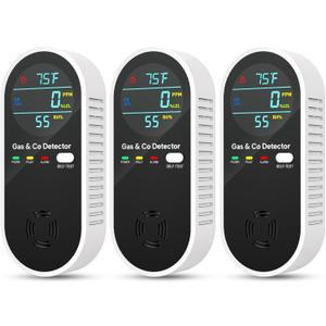 NICGOL Upgraded Natural Gas Leak Detector & Carbon Monoxide Detectors - 4 in 1 Natural, Propane, Co and Gas Detector -Carbon Monoxide Detectors Plug in -Temperature & Humidity for Home, RV (3 Packs)