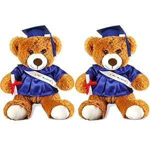 Sotiff 2 Pcs Graduation Bear Plush Stuffed Toy Bear Graduation Gifts Doll Stuffed with Grad Cap for Preschool Kindergarten College Gift(14 Inch, Brown, Royal Blue)