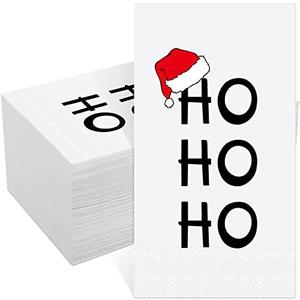 Hotop 100 Pieces Christmas Napkins Paper Disposable Cocktail Napkins Guest Bathroom Napkins Christmas Tissue Decorative for Christmas Holiday Lunch Tea Birthday Xmas Party Supplies
