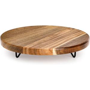 TOPZEA Decorative Round Wood Riser for Display, 10 inch Acacia Wood Pedestal Stand Farmhouse Kitchen Decor Tray Coffee Table Bathroom Counter Organizer for Plant Pot, Perfume, Cake, Lamp