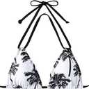 WDIRARA Women's Tropical Print Halter Bikini Top Tie Backless Swim Top (Black, S)