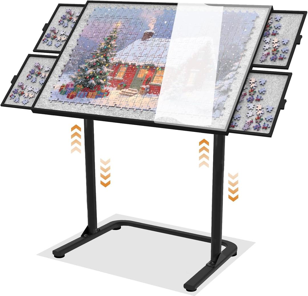 Puzzle Table 1500pcs,Adjustable Height and 90up Angles Puzzle Board for Saving Storage Space,Aluminum Jigsaw Puzzle Tables for Adults with Drawers