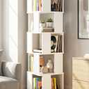 5-Tier Rotating Bookshelf Tower, 360 Square Spinning Book Shelf | Floor Standing Revolving Bookcase, Stable Display Corner Book Shelf for Living Room, Bedroom, Home Office, White