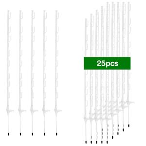 25Pack,48 Inch Heavy Duty Electrical Fence Post - UV Resistant Plastic Fence Posts for Livestock, Garden & Pasture, Easy Installation No Dig (White)