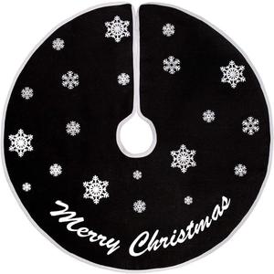 HOHOTIME Burlap Christmas Tree Skirt, 30 Inch Black Tree Skirt with White Snowflakes and Merry Christmas Words, for Xmas Holiday Home Decoration