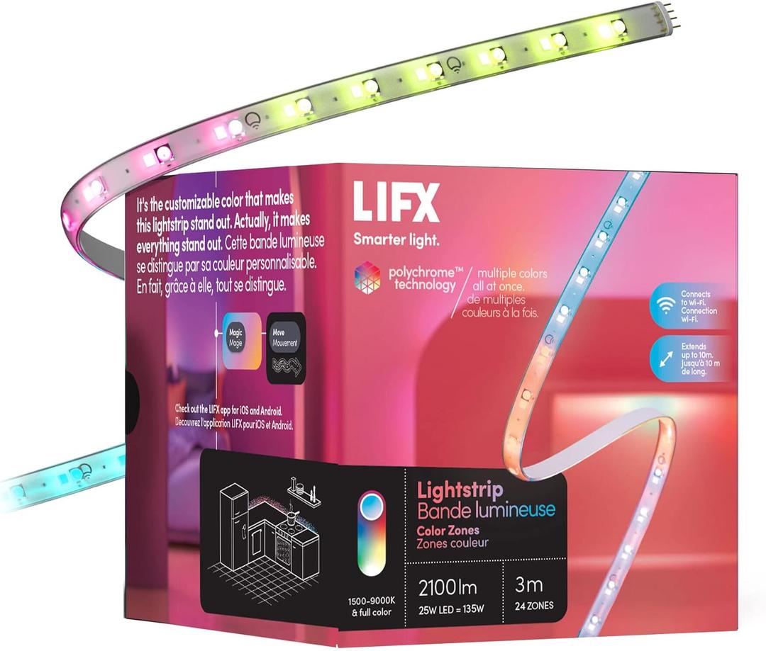 LIFX Lightstrip Color Zones, Wi-Fi Smart LED Light Strip, Full Color with Polychrome Technology, No Bridge Required, Compatible with Alexa, Hey Google, HomeKit and Siri, 120" Kit