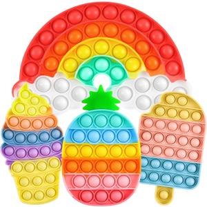 4 Pcs Ice Cream Fidget Toys for Toddlers, Silicone Squeeze Sensory Toys, Rainbow Bubble Stress Anxiety Relief Relax Toy, Stress Relief Toy for Kids Adults School Classroom Gift Party Favors