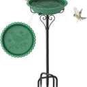 40In Bird Bath for Outside,Freestanding Birdbath & Birdfeeder with Metal Stake,Vintage Birdbaths Water Bowl with 5 Prongs Base for Outdoor Garden Yard Decor (Green)