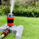 Eden 96122 Metal Base 6-Pattern Rotary Gear Drive Sprinkler | Quiet Operation, Adjustable Range, 5°- 360° Coverage, Flow-Through Design for Customized Watering, Quick Connect Starter Set Included