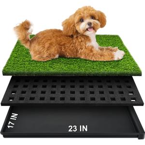 Dog Grass Pad with Tray, 23''X17'' Small Artificial Turf Grass Potty, Reusable Puppy Pee Pads for Dogs, Portable Dog Litter Box for Indoor/Outdoor Potty Training Toilet