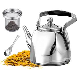 Stainless Steel Teapot with Infuser, Teapot for Loose Leaf Tea 68oz, Teapot for Stovetop, Mirror Finished, Dishwasher Safe (2000ml)