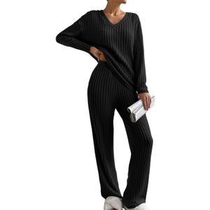 SHEWIN Women's Pajama Sets Long Sleeve Short Sleeve 2 Piece Lounge Sets Ribbed Knit Sweater Sleepwear (X-Large)
