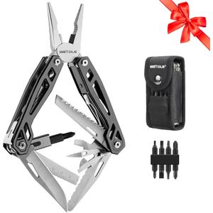 Fathers Day Gifts for Men Dad Him, WETOLS 21-in-1 Multitools with Pocket Knife, Stainless Steel Self-locking Pliers with 8 Screwdriver Bits, Multi Tool Survival Gear, EDC Knife with Pouch for Outdoor (titanium Grey)