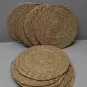 12 in Round Woven Placemats Plate Chargers Set of 10, Rattan Wicker Table Mats for Dinner Plates, Boho Farmhouse Rustic Place Mats for Dining Table Decor (Natural Color)