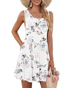 AUSELILY Women's Summer Dress Sleeveless Floral Mini Dresses with Pockets Bohemian Dress 2025 New Floral White XL