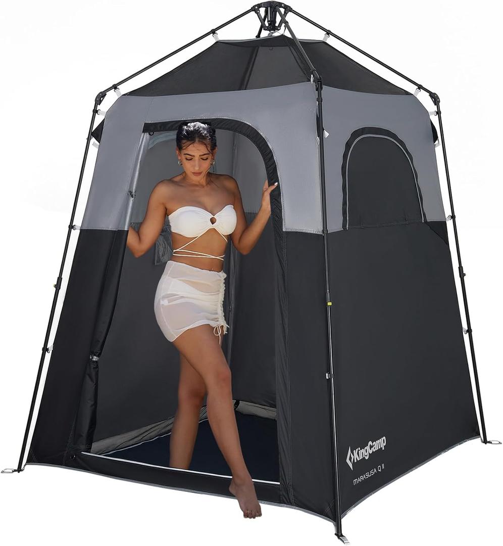 KingCamp Instant Shower Tent, Portable Superior Stable Privacy Shelter, Large Room Outdoor Toilet Tent with Floor for Beach, Camping & Hiking, Setup in Under 60s (1 Room-Black/Grey)