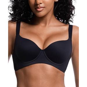 Seamless T-Shirt Bras for Women Back Smoothing Comfort Lightly Padded Bra Support Underwire (38C, Black)