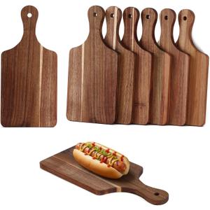 6PC Wood Cutting Board Thicken Chopping Platter Personal Charcuterie Boards Mini Charcuterie Accessories Cheese Board with Handles Wooden Serving Plate Acacia