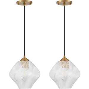 Glass Pendant Light Fixtures, Mid Century Modern Ceiling Hanging Lights with Height Adjustable, Brass Gold Pendant Lighting for Kitchen Island, Hallway, Dining Room, Bedroom (2 Pack)