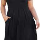 Women's Plus Size Long/Short Sleeve Dress Casual Pleated Swing Dresses with Pockets (XXL)
