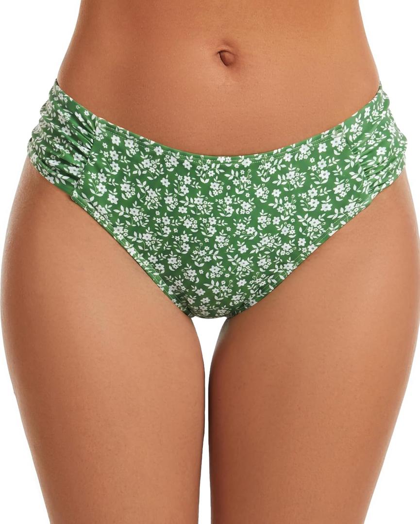 Women's Low Rise Bikini Bottoms | Full Coverage, Ruched Side, Fully Lined, Stretch Fabric, Mix and Match Style, Swimming, Beach Vacation (S)