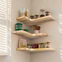 jubilander Floating Corner Shelves Set of 3, Solid Wood Picture Wall Shelf, Floating Shelves for Storage for Bedroom Kitchen Bathroom Living Room (Light Burnt)