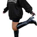 LilyCoco Women Polo Sweatshirt Graphic Pockets Lightweight Sweatshirts Black Medium (Black, M)