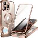 BERFY Magnetic for iPhone 16 Pro Max Case, Compatible with MagSafe, [Built-in 9H Tempered Glass Screen Protector & Upgraded Camera Protection] Full Body Plating Phone case for 16 Pro Max,Desert Gold